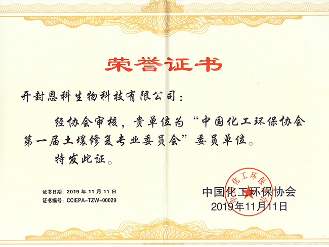 中国化工环保协会荣誉证书